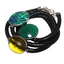 Load image into Gallery viewer, Black Italian Wrap Leather Bracelet With Opal, Faceted Green Onyx &amp; Citrine Quartz - DIDAJ
