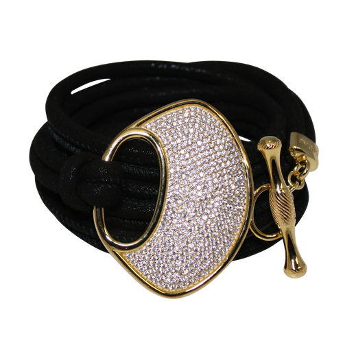 Black Suede Italian Wrap Leather Bracelet With CZ Buckle - DIDAJ