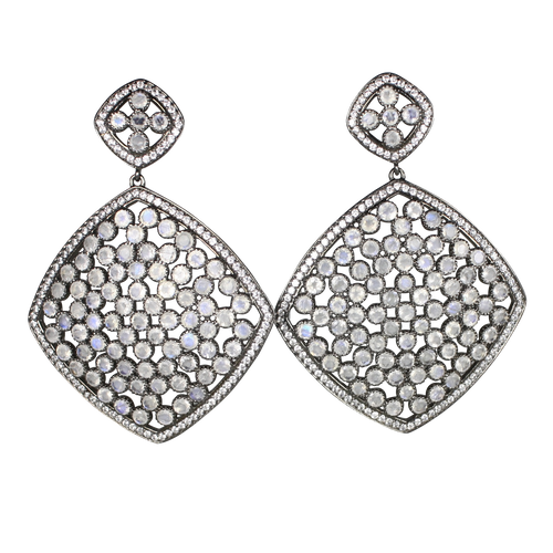 Faceted Moon Stone Pave Earrings - DIDAJ