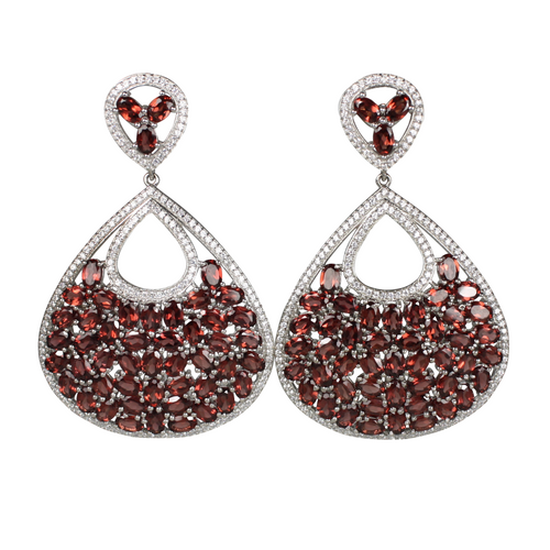 Faceted Rhodolite Garnet and Pave Earrings - DIDAJ