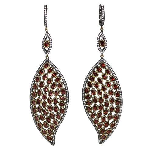 Faceted Rhodolite Garnet in Gold & Black Rhodium Earrings - DIDAJ