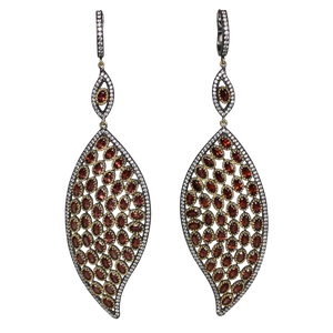 Faceted Rhodolite Garnet in Gold & Black Rhodium Earrings - DIDAJ