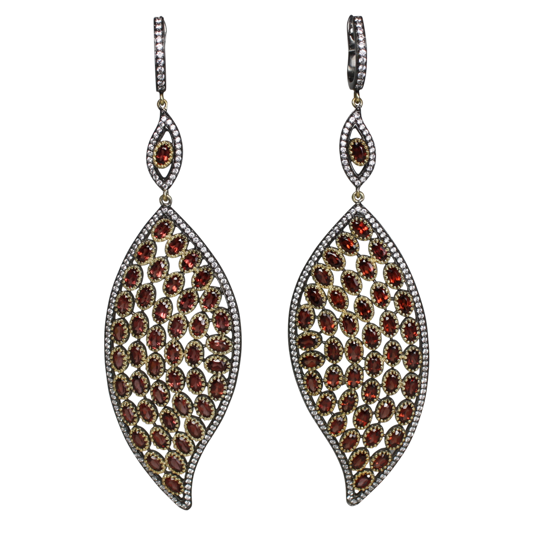 Faceted Rhodolite Garnet in Gold & Black Rhodium Earrings - DIDAJ