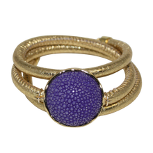 Load image into Gallery viewer, Gold Italian Wrap Leather Bracelet With Purple Stingray Connector - DIDAJ