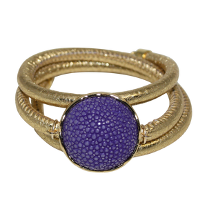 Gold Italian Wrap Leather Bracelet With Purple Stingray Connector - DIDAJ