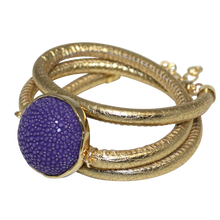 Load image into Gallery viewer, Gold Italian Wrap Leather Bracelet With Purple Stingray Connector - DIDAJ