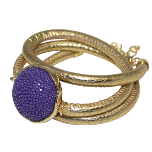 Gold Italian Wrap Leather Bracelet With Purple Stingray Connector - DIDAJ
