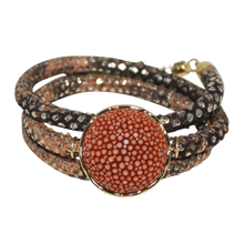 Load image into Gallery viewer, Gold &amp; Terracotta Snake Italian Wrap Leather Bracelet With Copper Stingray Connector - DIDAJ