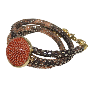 Gold & Terracotta Snake Italian Wrap Leather Bracelet With Copper Stingray Connector - DIDAJ