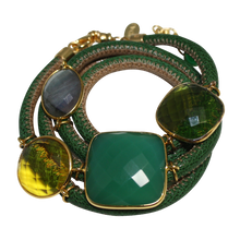 Load image into Gallery viewer, Green &amp; Beige Italian Wrap Leather Bracelet With Green Onyx, Labradorite, Peridot &amp; Citrine Quartz - DIDAJ