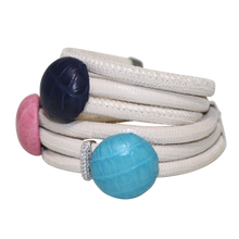 Load image into Gallery viewer, Ivory Snake Italian Wrap Leather Bracelet With Pink, Blue and Turquoise Crocodile - DIDAJ