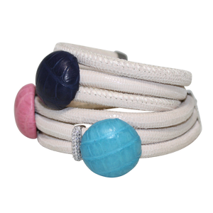 Ivory Snake Italian Wrap Leather Bracelet With Pink, Blue and Turquoise Crocodile - DIDAJ