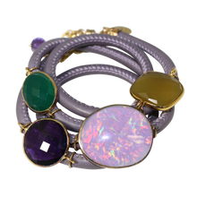 Load image into Gallery viewer, Lavender Grey Italian Wrap Leather Bracelet With Opal, Chalcedony, Green Onyx, &amp; Amethyst Quartz - DIDAJ
