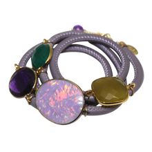 Load image into Gallery viewer, Lavender Grey Italian Wrap Leather Bracelet With Opal, Chalcedony, Green Onyx, &amp; Amethyst Quartz - DIDAJ