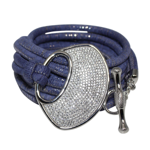 Lavender & Silver Italian Wrap Leather Bracelet With CZ Buckle - DIDAJ