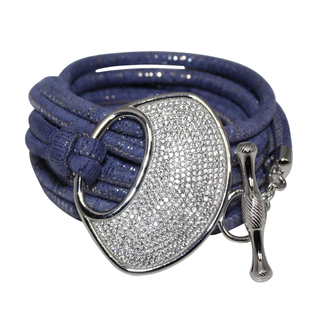 Lavender & Silver Italian Wrap Leather Bracelet With CZ Buckle - DIDAJ