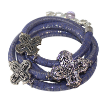 Load image into Gallery viewer, Lavender &amp; Silver Italian Wrap Leather Bracelet With Sterling Silver Crosses - DIDAJ