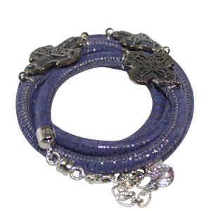 Lavender & Silver Italian Wrap Leather Bracelet With Sterling Silver Crosses - DIDAJ