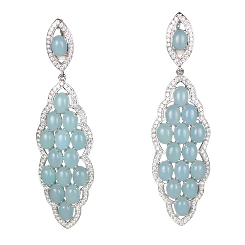 Long Aqua Chalcedony Cabochon Earrings - DIDAJ