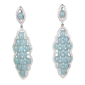 Long Aqua Chalcedony Cabochon Earrings - DIDAJ