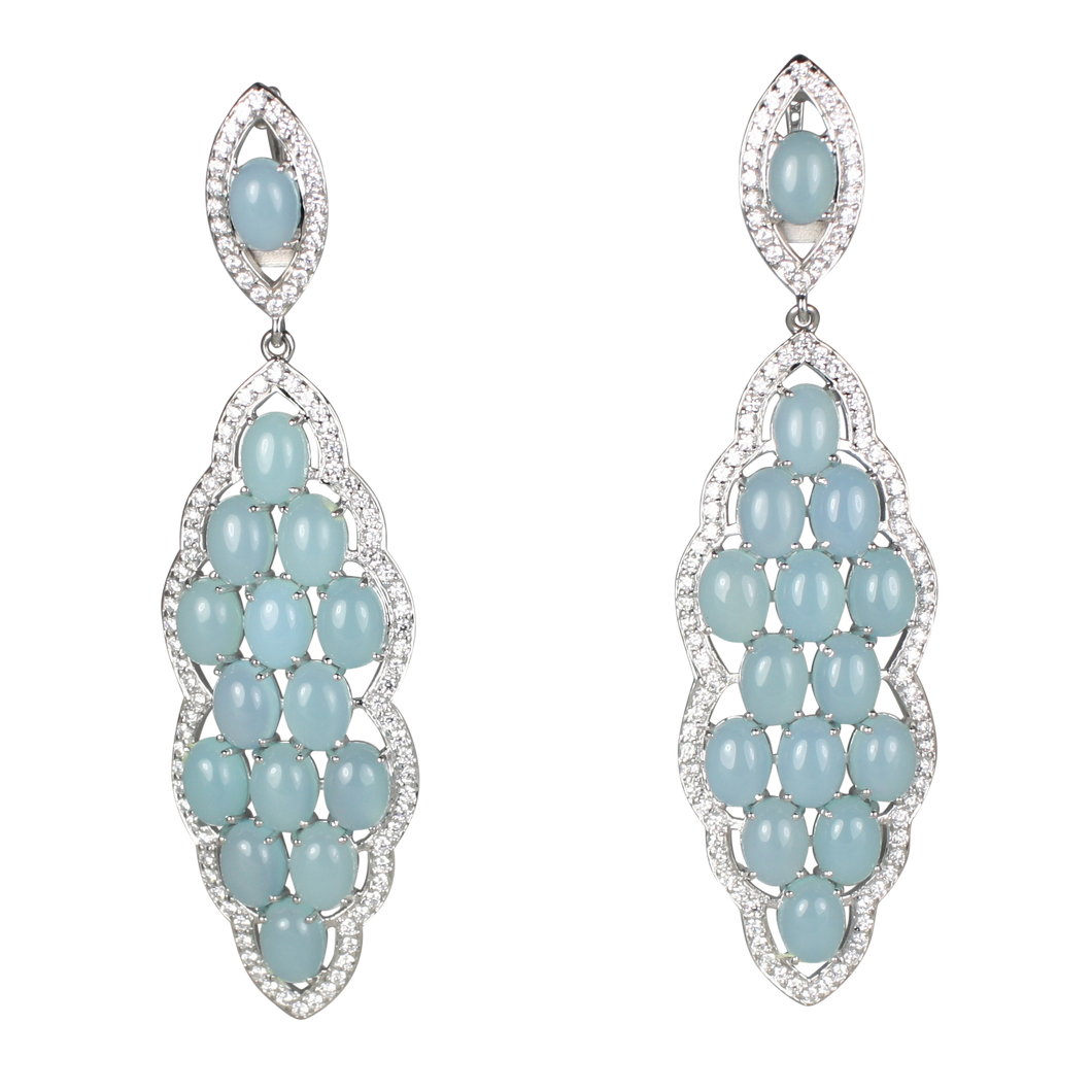 Long Aqua Chalcedony Cabochon Earrings - DIDAJ