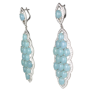 Long Aqua Chalcedony Cabochon Earrings - DIDAJ