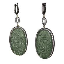 Load image into Gallery viewer, Long Curved Green Jade Earrings - DIDAJ