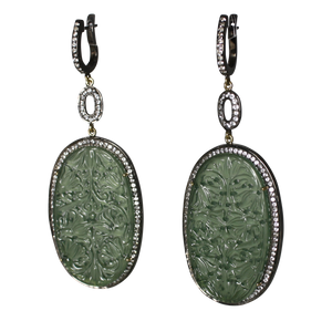 Long Curved Green Jade Earrings - DIDAJ