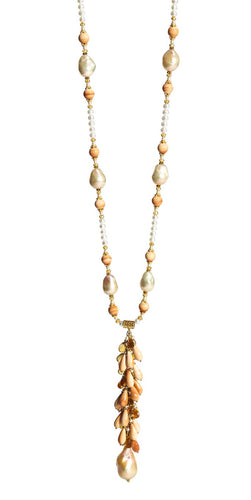 Long Italian Carniola, Faceted Citrine and Baroque Pearl Necklace with Stunning Long Grape Pendant - DIDAJ
