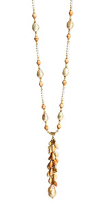 Long Italian Carniola, Faceted Citrine and Baroque Pearl Necklace with Stunning Long Grape Pendant - DIDAJ