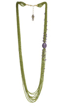 Load image into Gallery viewer, Long Multi-Strand Faceted Peridot &amp; Amethyst Necklace with Amethyst Pave Bead - DIDAJ
