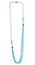 Load image into Gallery viewer, Long Multi-Strand Faceted Turquoise Necklace with Akoya Pearl, Ruby and Diamonds Accents - DIDAJ