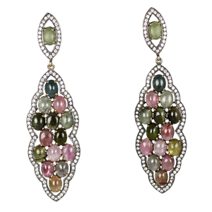 Long Multi Tourmaline Cabochon Earrings - DIDAJ