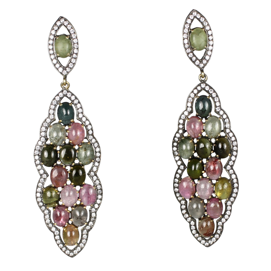 Long Multi Tourmaline Cabochon Earrings - DIDAJ