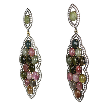 Load image into Gallery viewer, Long Multi Tourmaline Cabochon Earrings - DIDAJ