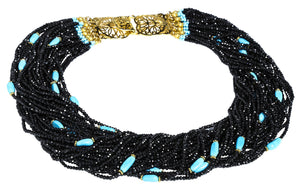 Multi-Strand Black Faceted Spinel and Arizona Sleeping Beauty Turquoise Necklace - DIDAJ