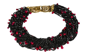 Multi-Strand Black Faceted Spinel and Ruby Cabochon Teardrops Necklace - DIDAJ