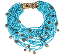 Load image into Gallery viewer, Multi-Strand Faceted Turquoise Necklace with Labradorite Charms - DIDAJ