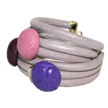 Load image into Gallery viewer, Natural Beige Snake Italian Wrap Leather Bracelet With Pink, Lavender and Burgundy Crocodile - DIDAJ