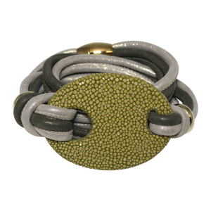 Olive Green & Gold Italian Wrap Leather Bracelet With Stingray Buckle - DIDAJ