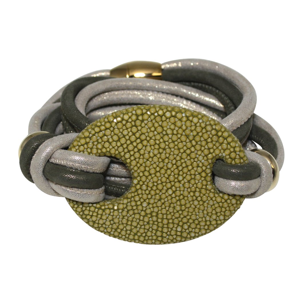 Olive Green & Gold Italian Wrap Leather Bracelet With Stingray Buckle - DIDAJ