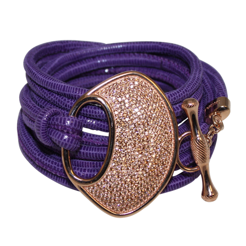 Purple Snake Italian Wrap Leather Bracelet With CZ Buckle - DIDAJ