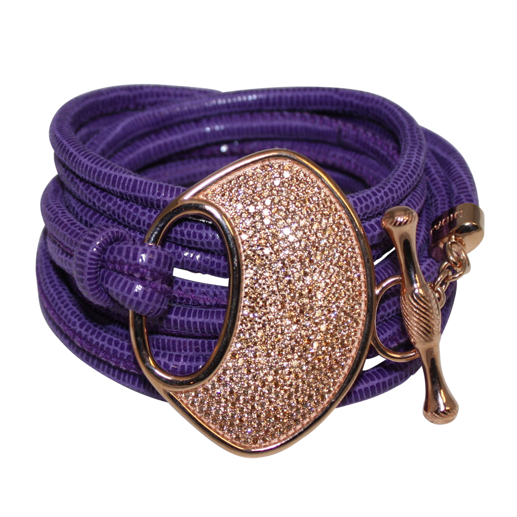 Purple Snake Italian Wrap Leather Bracelet With CZ Buckle - DIDAJ