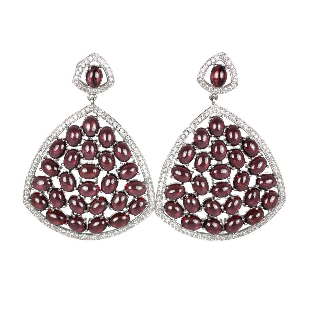 Rhodolite Cabochon Garnet and Pave Earrings - DIDAJ