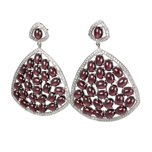Rhodolite Cabochon Garnet and Pave Earrings - DIDAJ