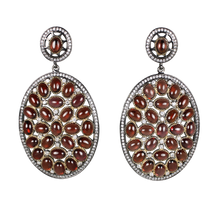 Load image into Gallery viewer, Rhodolite Cabochon Garnet in Gold &amp; Black Rhodium Earrings - DIDAJ