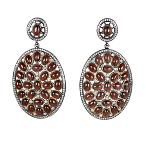 Rhodolite Cabochon Garnet in Gold & Black Rhodium Earrings - DIDAJ