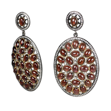 Load image into Gallery viewer, Rhodolite Cabochon Garnet in Gold &amp; Black Rhodium Earrings - DIDAJ