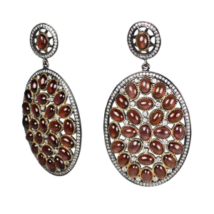 Rhodolite Cabochon Garnet in Gold & Black Rhodium Earrings - DIDAJ
