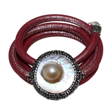 Load image into Gallery viewer, Rose and Silver Shimmer Italian Wrap Leather Bracelet With Pearl &amp; Pyrite Pave - DIDAJ